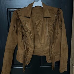 Faux suede fringe and studded jacket